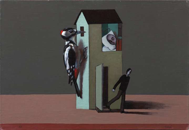 woodpecker, Victor Pivovarov, metaphysical, painting